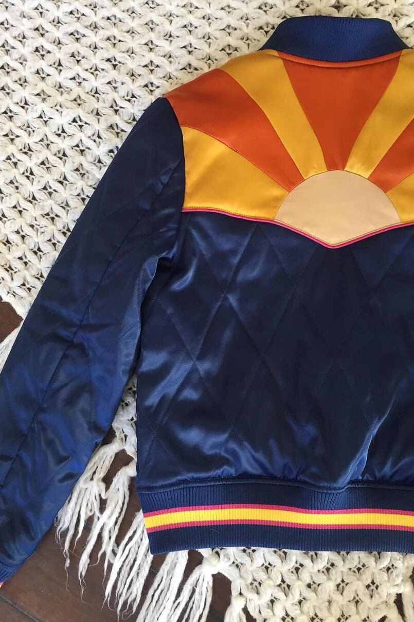 Classic Rock Couture Rising Sun Bomber Jacket in navy