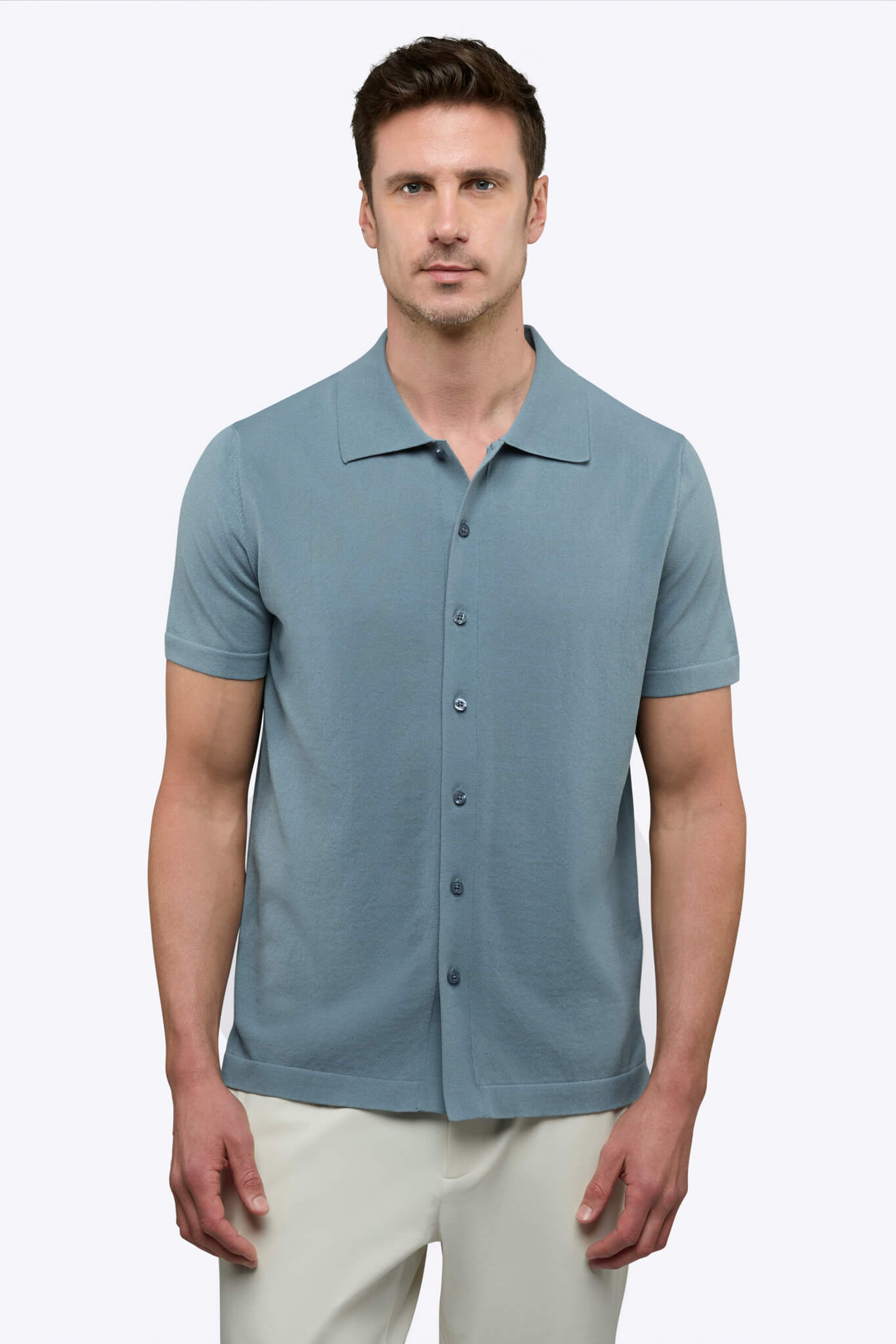 Cuts Riviera knit button up in isle blue