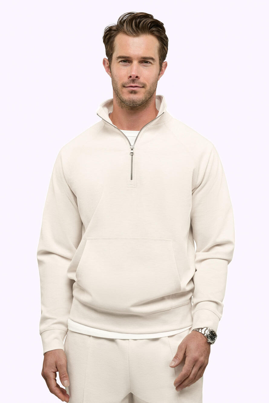 Cuts uptown pique q zip pullover in wheat