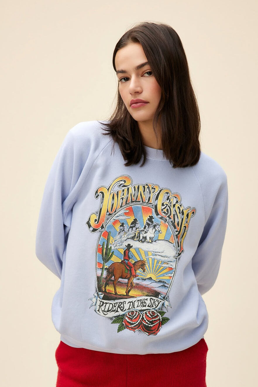 Daydreamer Johnny Cash ghose riders sweatshirt in lavender sky