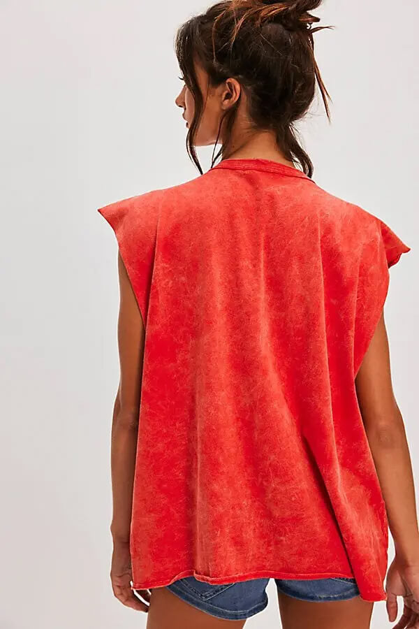 Daydreamer Johnny Cash Tank in red acid wash