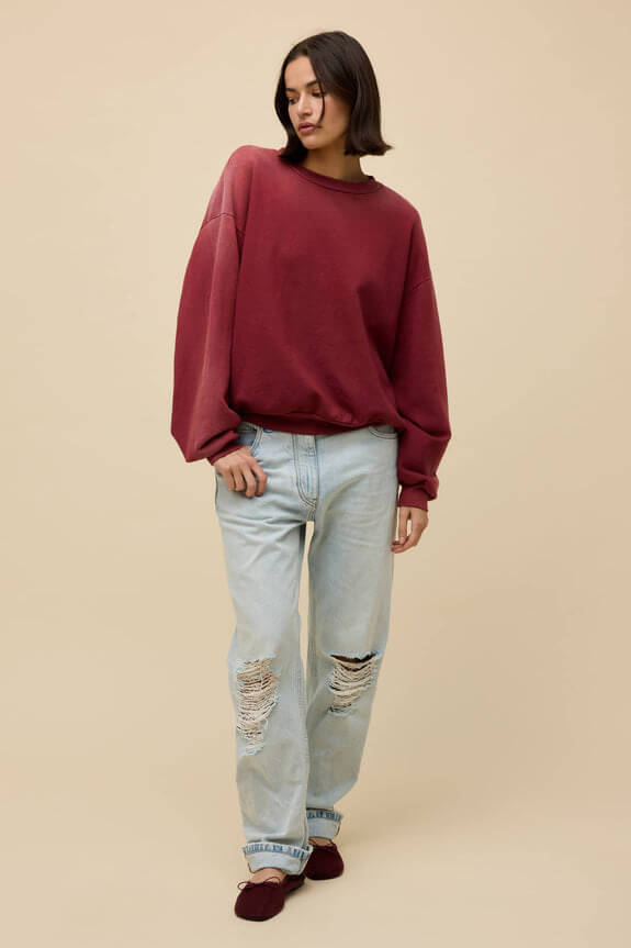 Daydreamer Solid Crew sweatshirt in sunfaded merlot