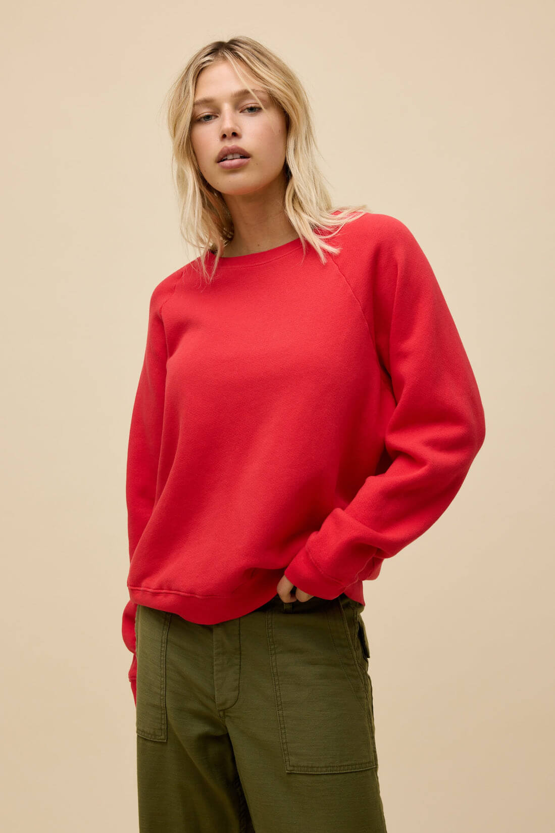 Daydreamer Solid Raglan Sweatshirt in fire red