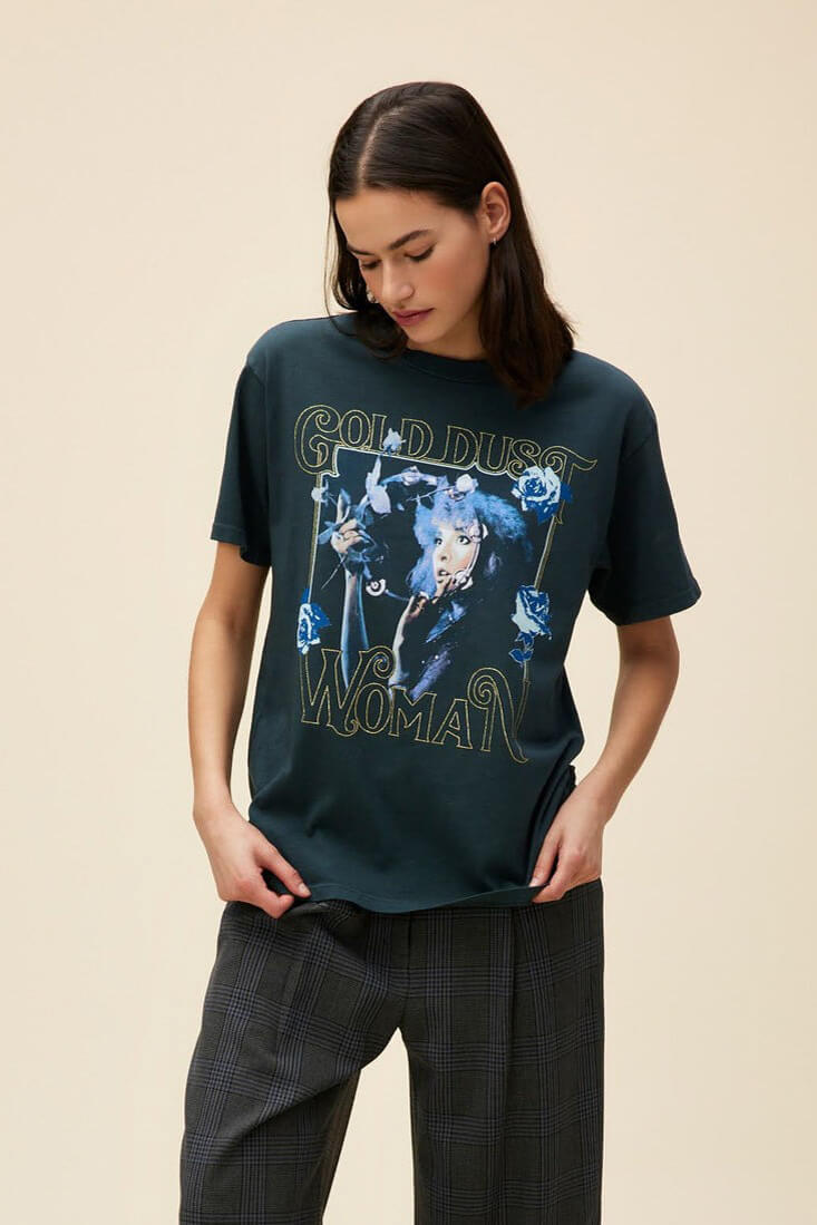 Daydreamer Stevie Nicks gold dust woman tee in vintage black