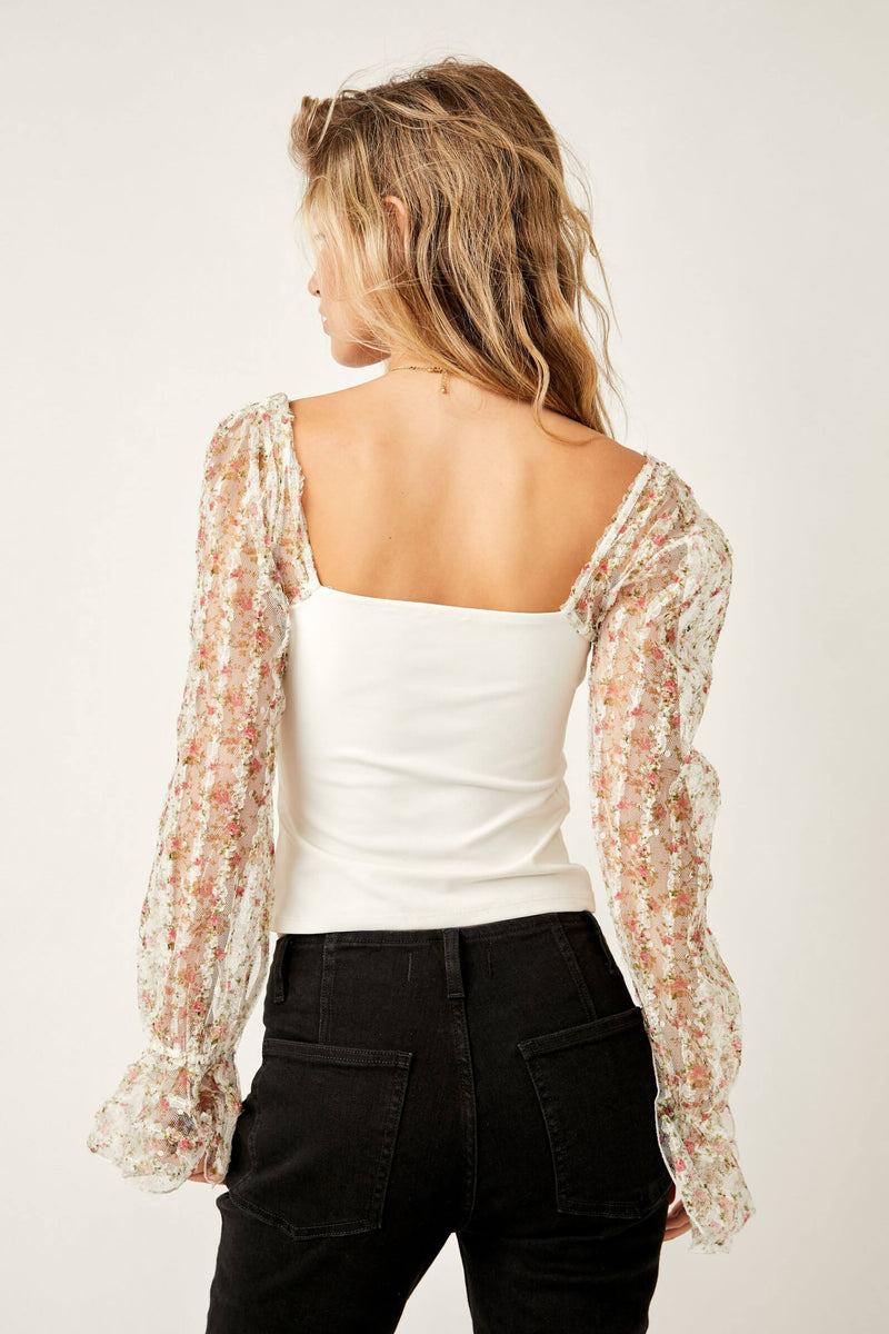 lace sleeve top with square neckline