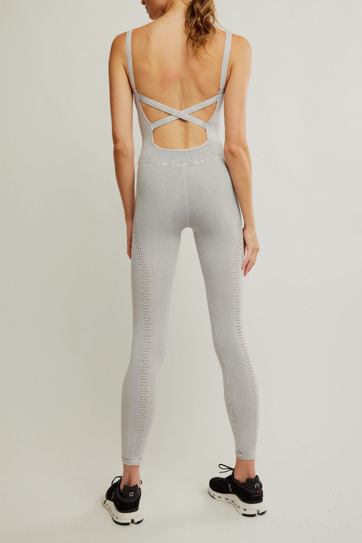 Free People good karma one piece in v light grey