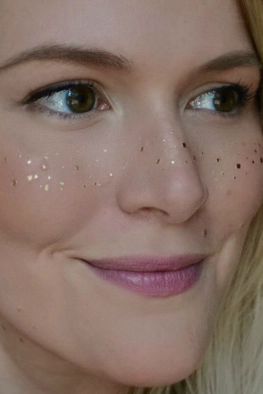 metallic temporary tattoo face freckles