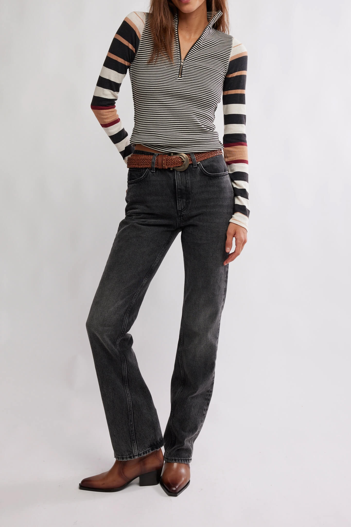 Free People Avery Zip Up in black combo