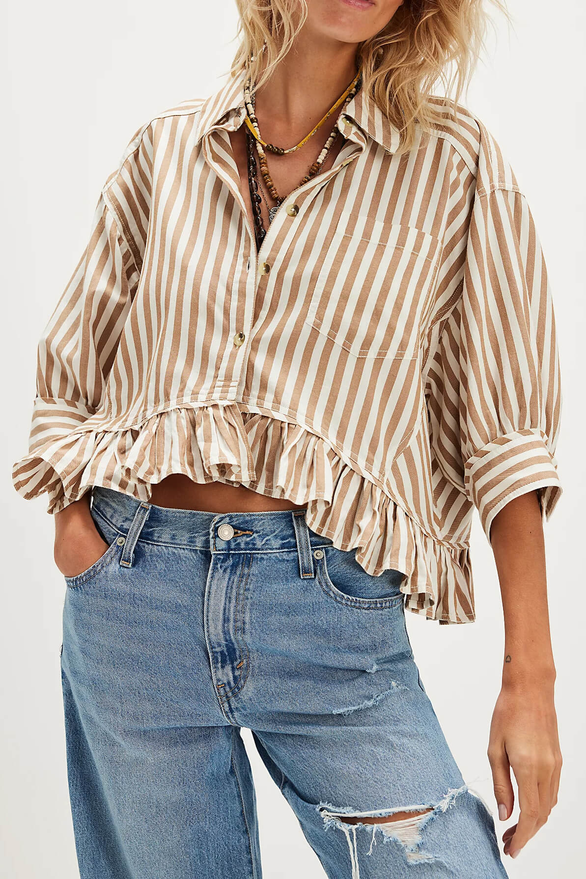 Free People Bailey Stripe Shirt in neutral combo