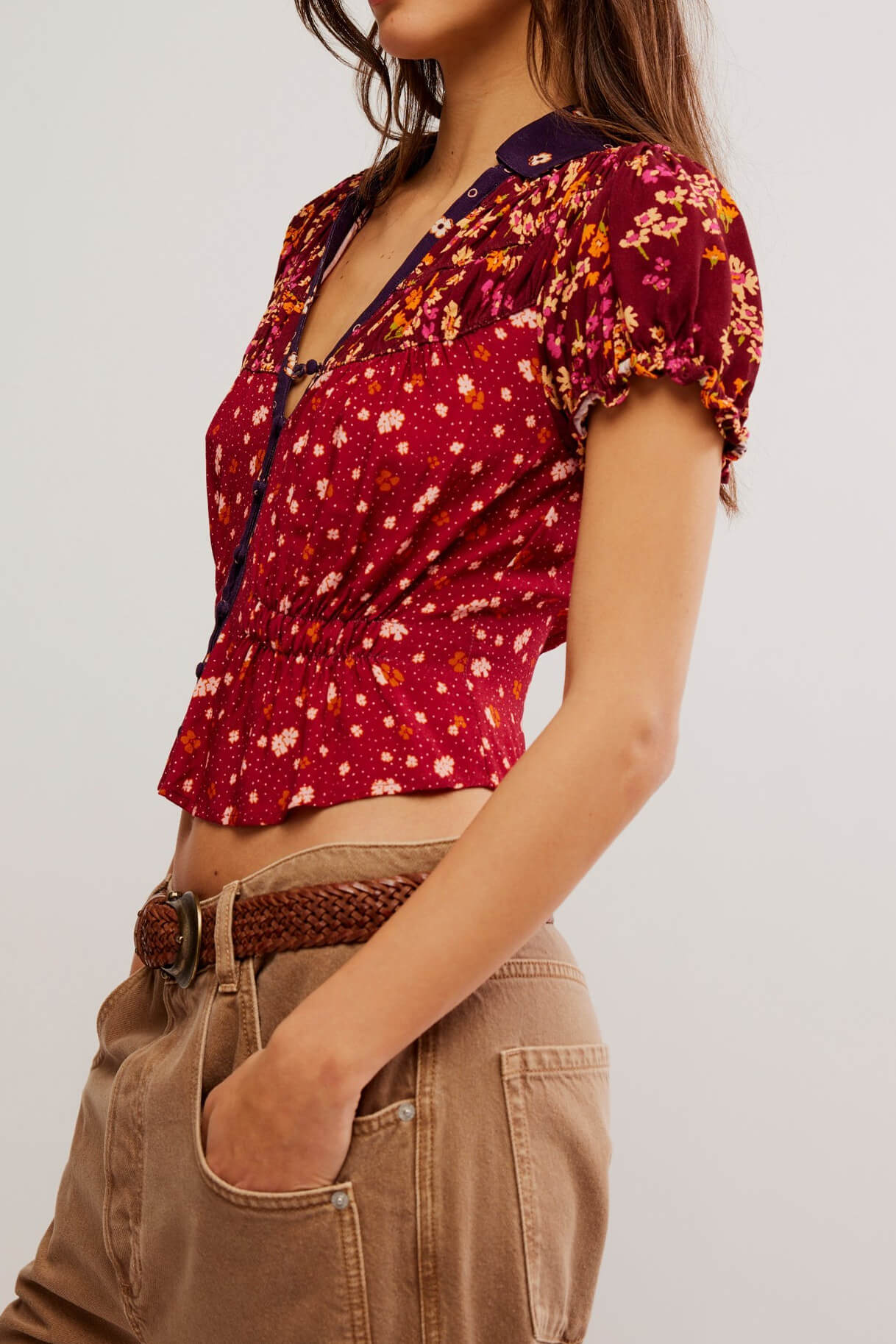 Free People Bella blouse in earth red combo