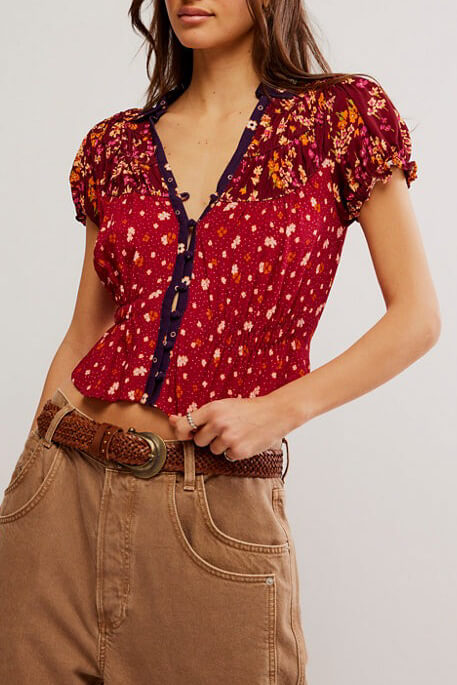 Free People Bella blouse in earth red combo