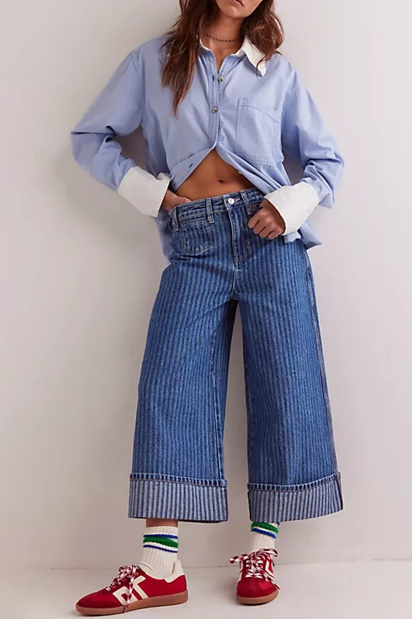 Free People Brette Cropped wide leg in bittersweet blue