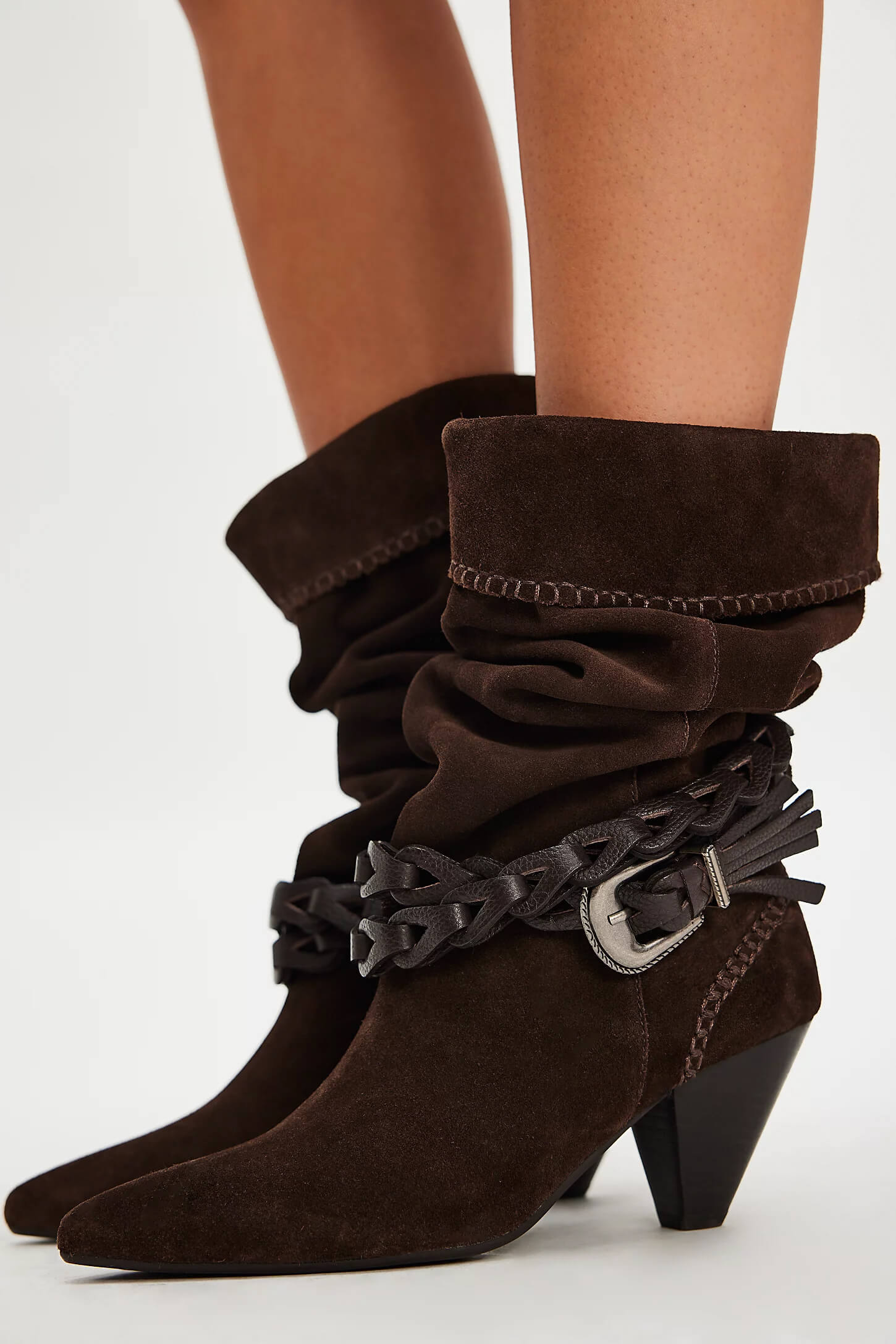 Free People Bridget Belt Slouch Boot in chocolate