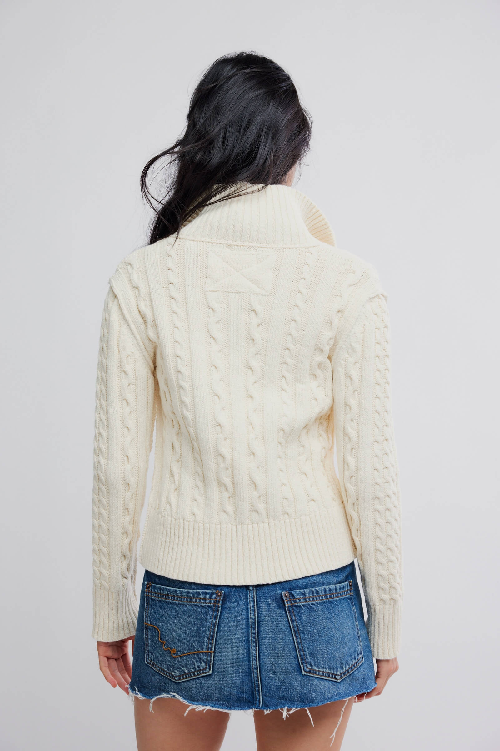 Free People Cable Collar Cardi in ivory