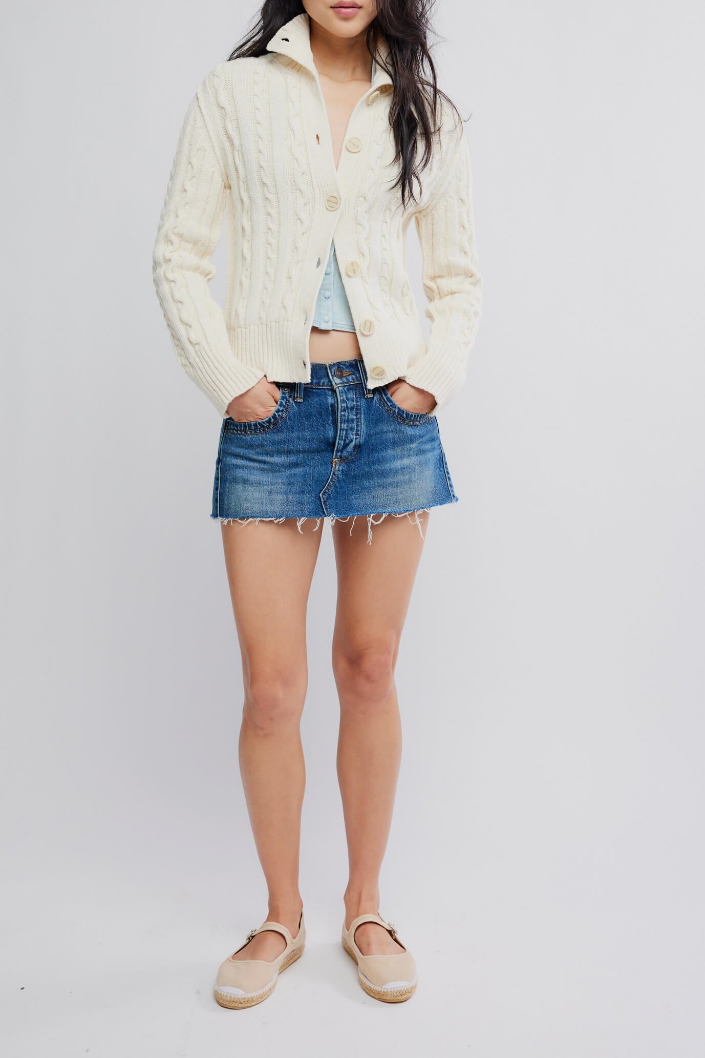 Free People Cable Collar Cardi in ivory