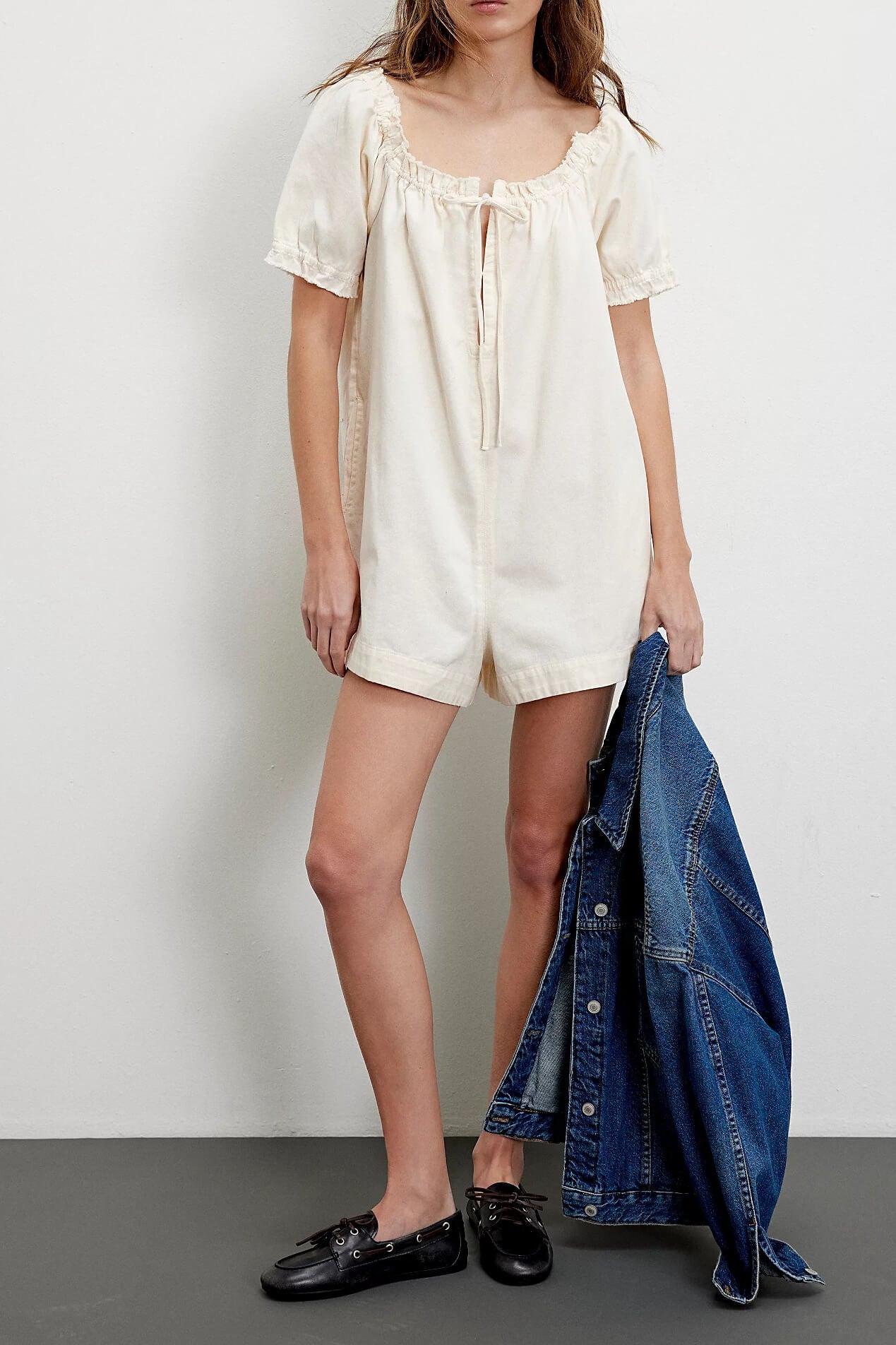 Free People daisy denim romper in vanilla