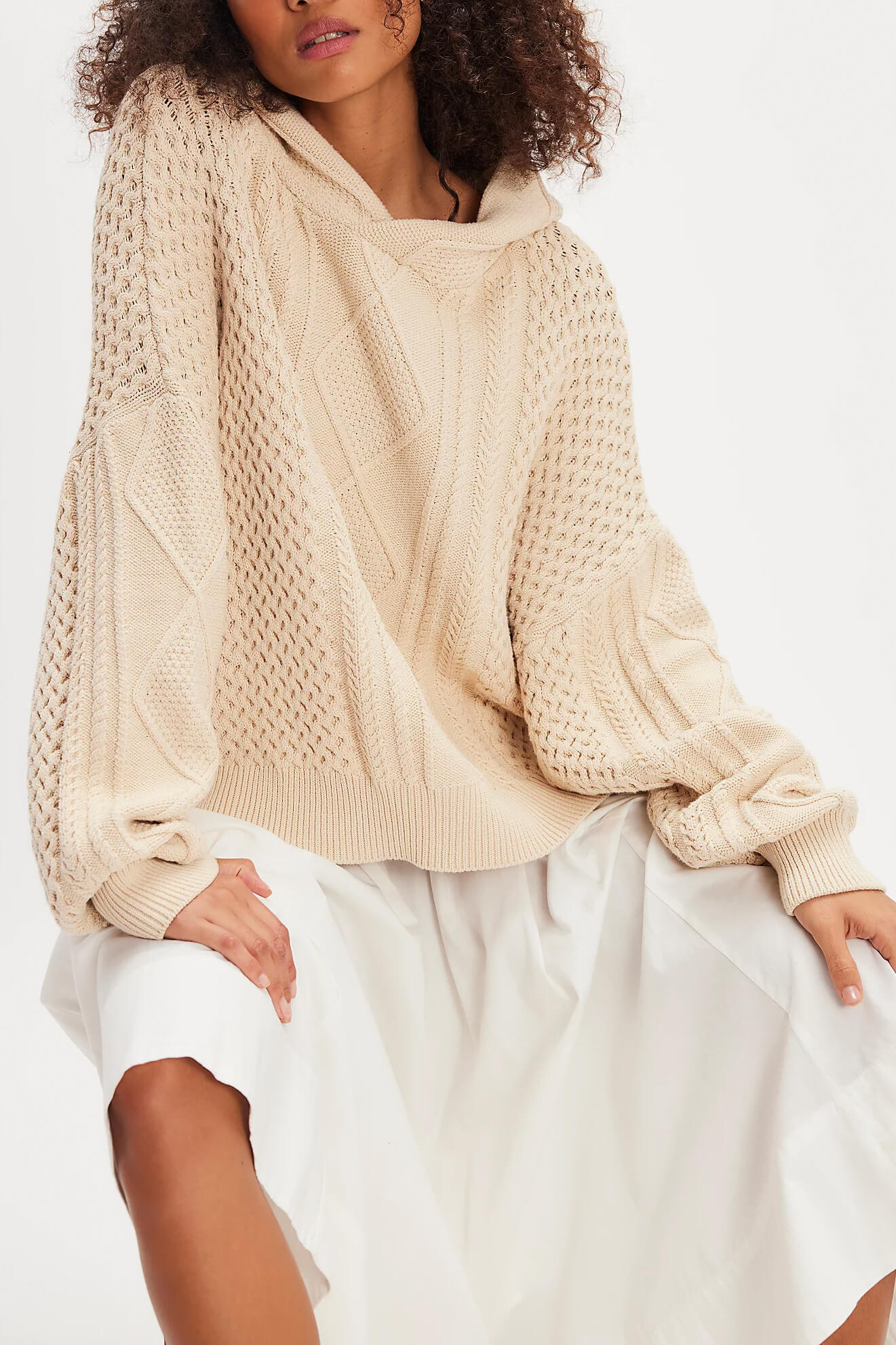 Free People Explorer Cable Hoodie in macadamia