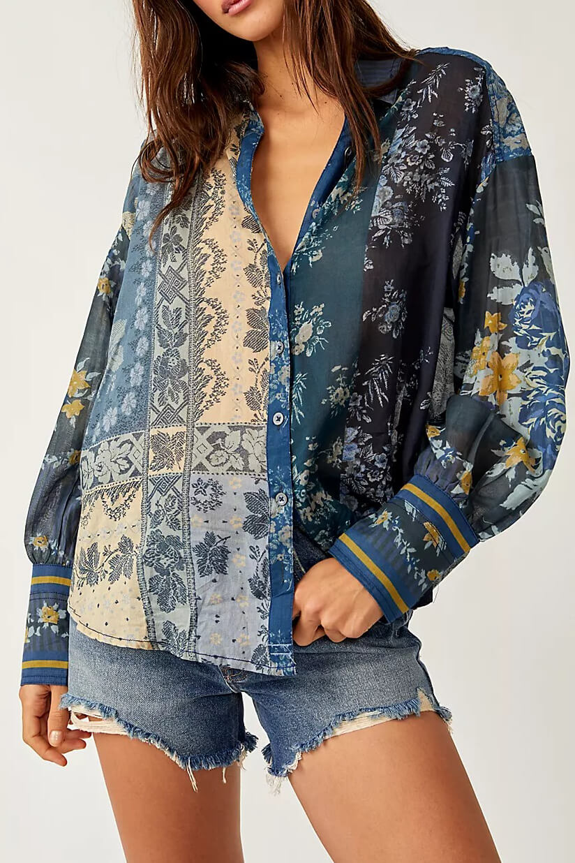 Free People flower patch top in indigo combo