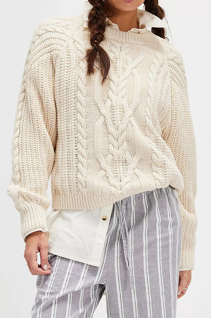 Free People frankie cable sweater in ivory