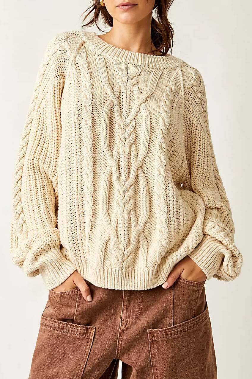 Free People frankie cable sweater in ivory