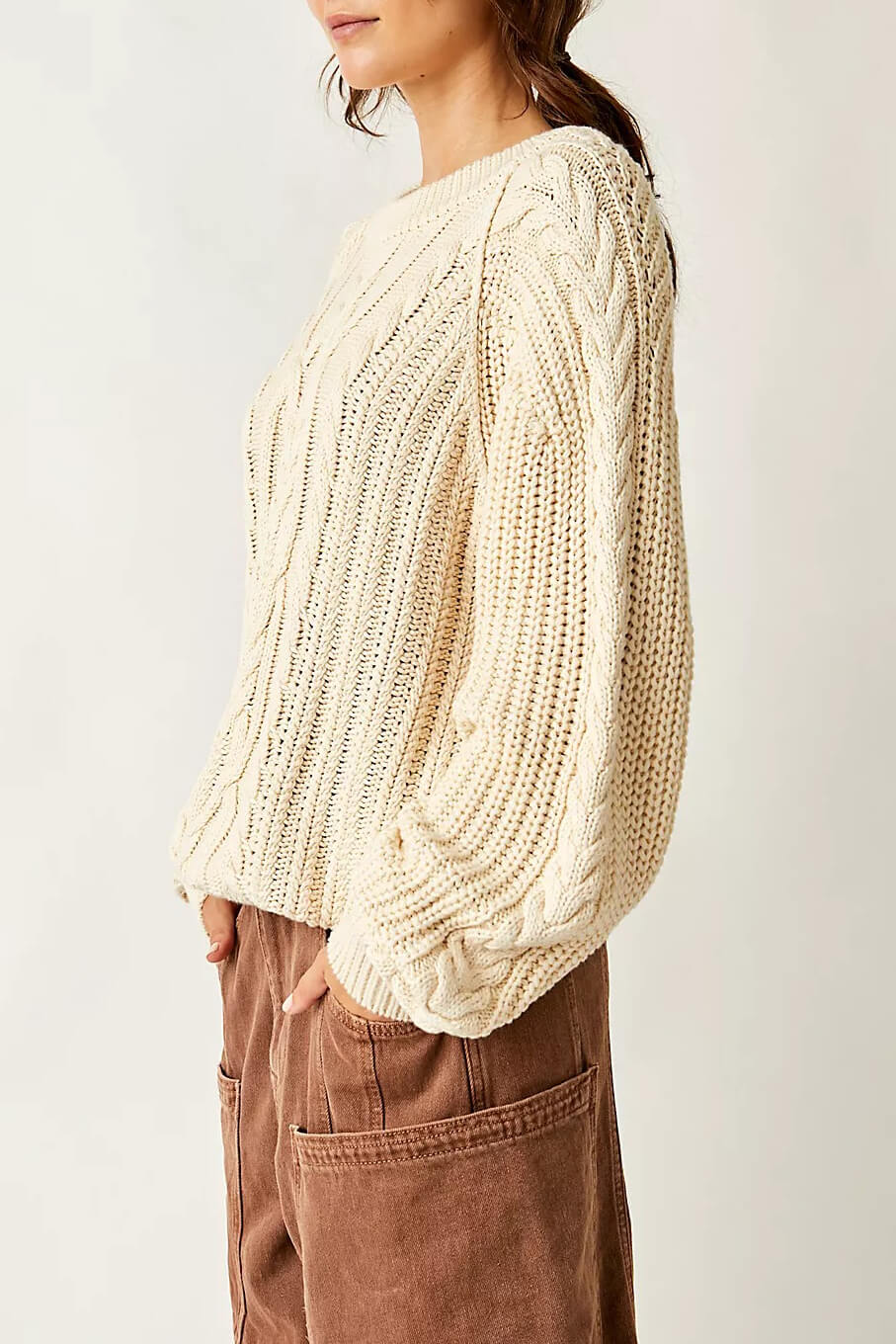 Free People frankie cable sweater in ivory