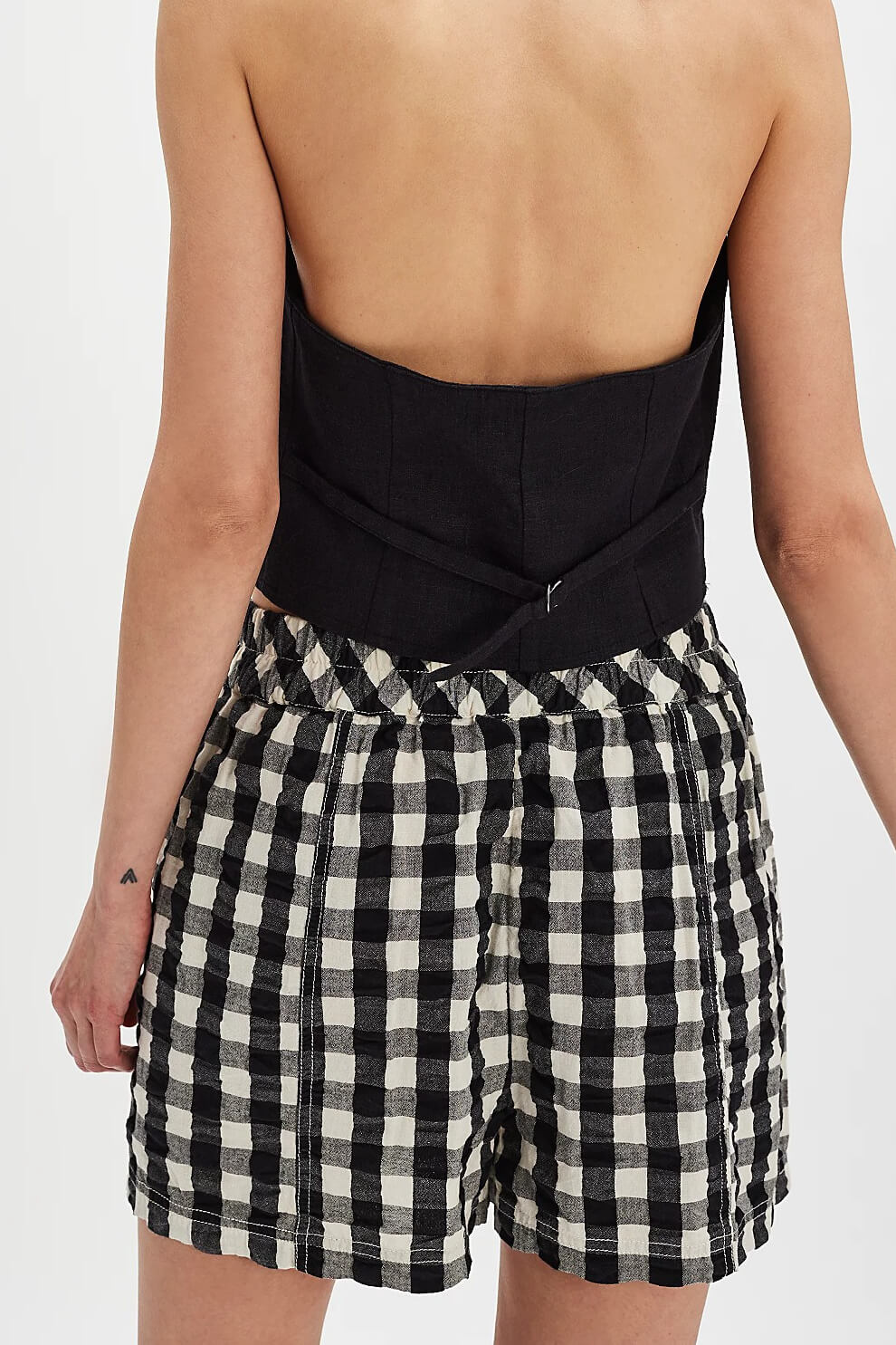 Free People Get Free Seersucker pull on shorts in black combo