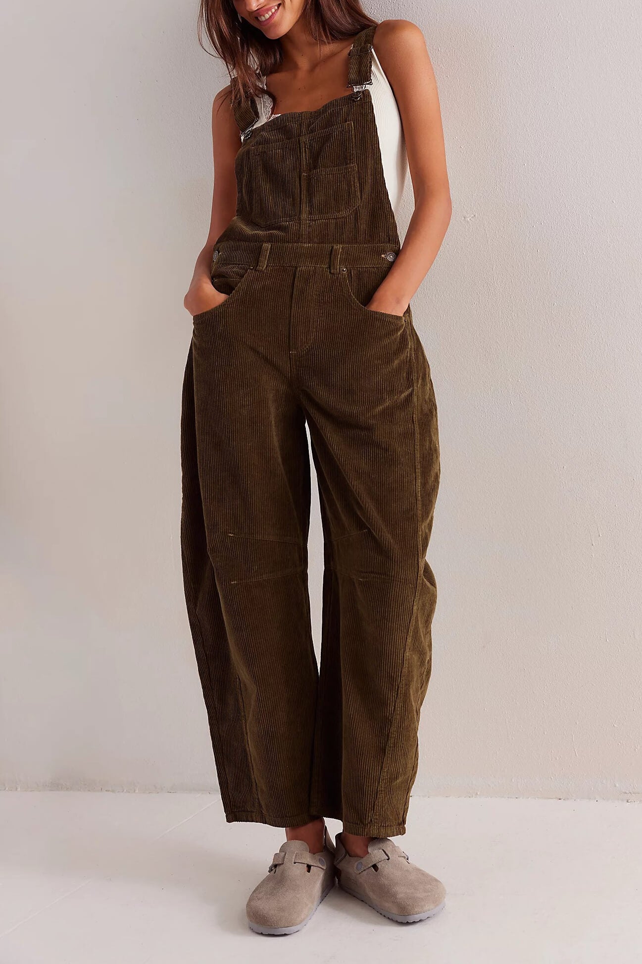 Free People good luck cord overall in fir green