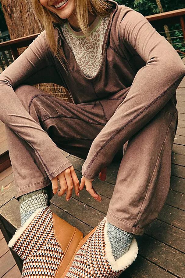 Free People hot shot long sleeve onesie in dark espresso