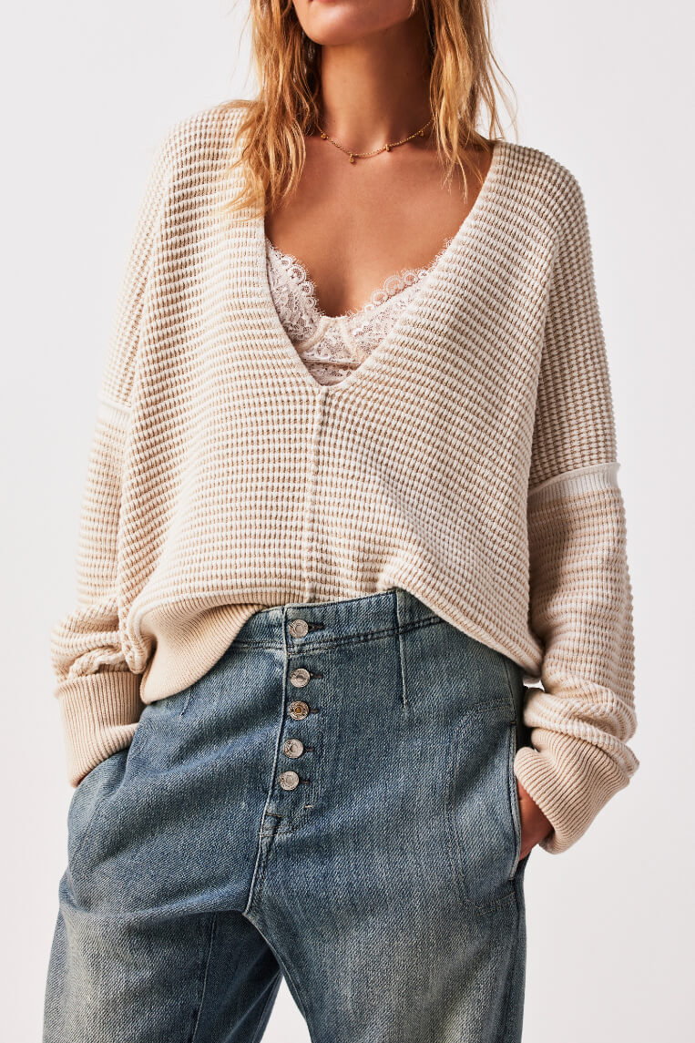 Free People into you pullover in oatmilk