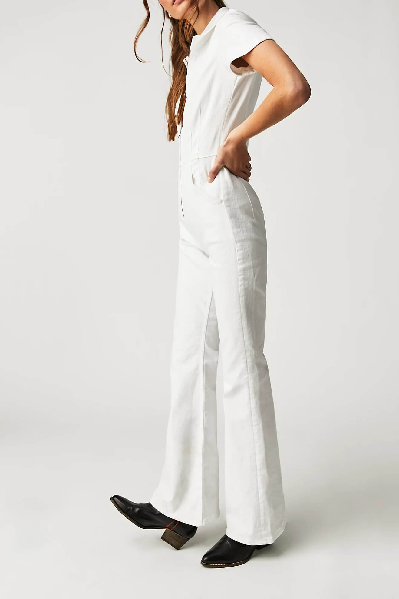 Free People jayde flare jumpsuit in pure white