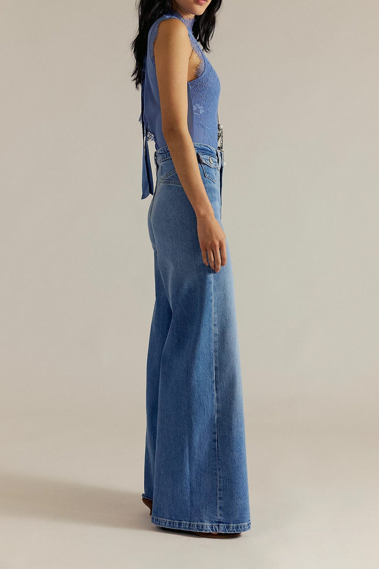 Free People Kellee High Rise Palazzo Jeans in plaza blue