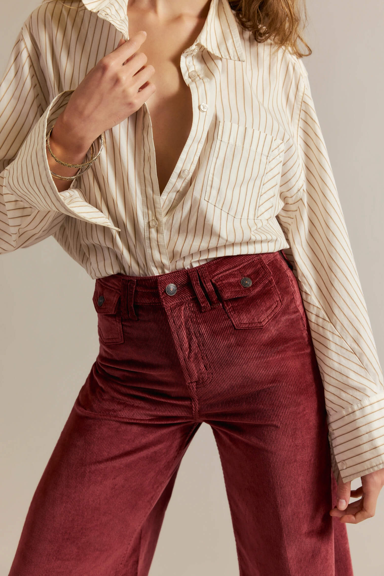 Free People Kellee Cord Palazzo Pants in brick wall