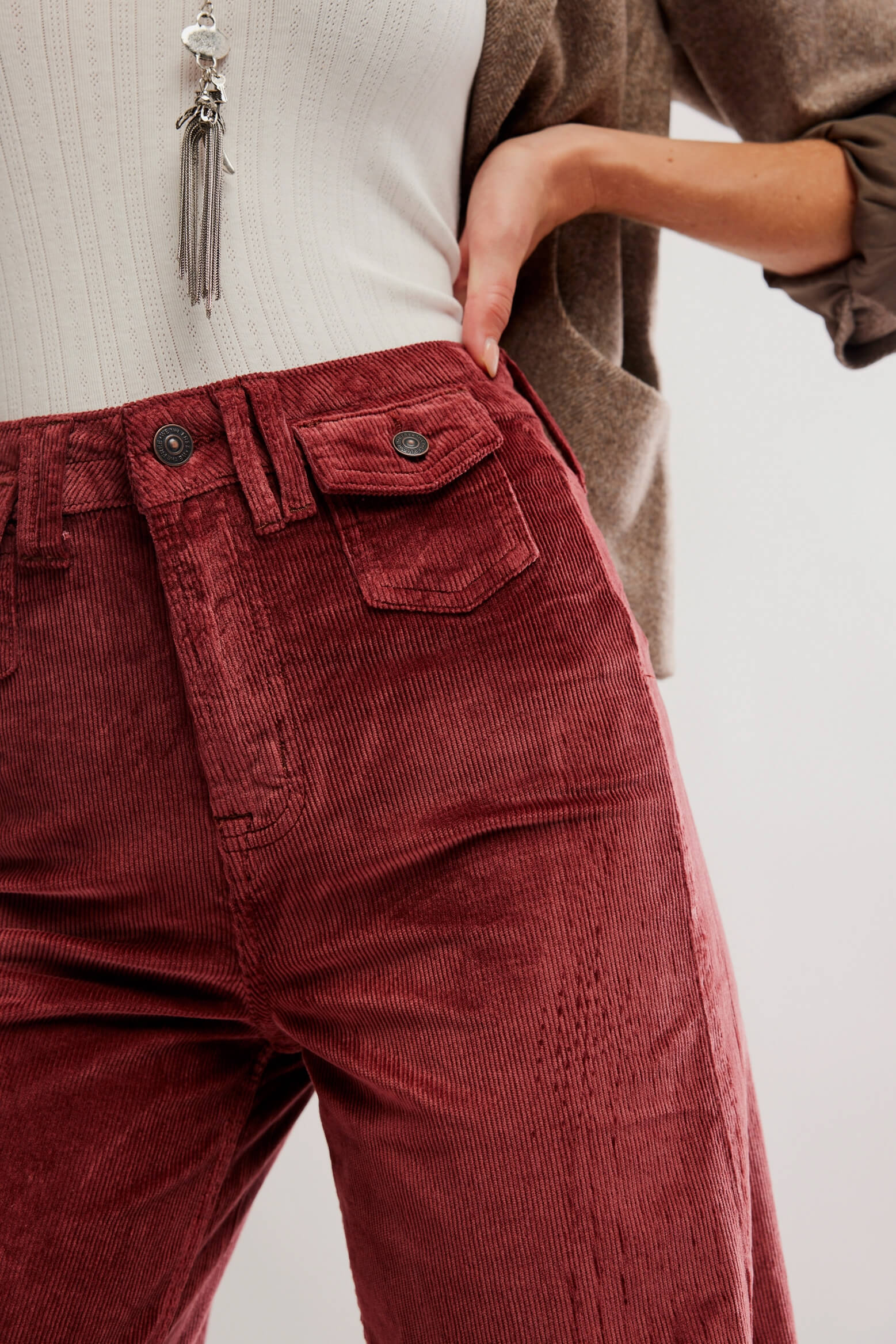 Free People Kellee Cord Palazzo Pants in brick wall