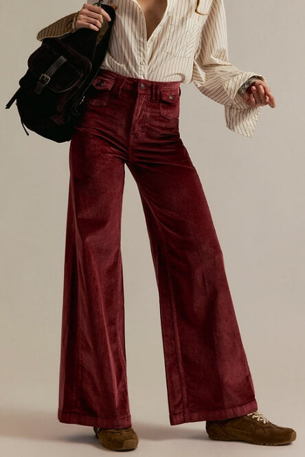Free People Kellee Cord Palazzo Pants in brick wall