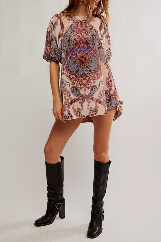 Free People Maye Velvet Tunic in tea combo