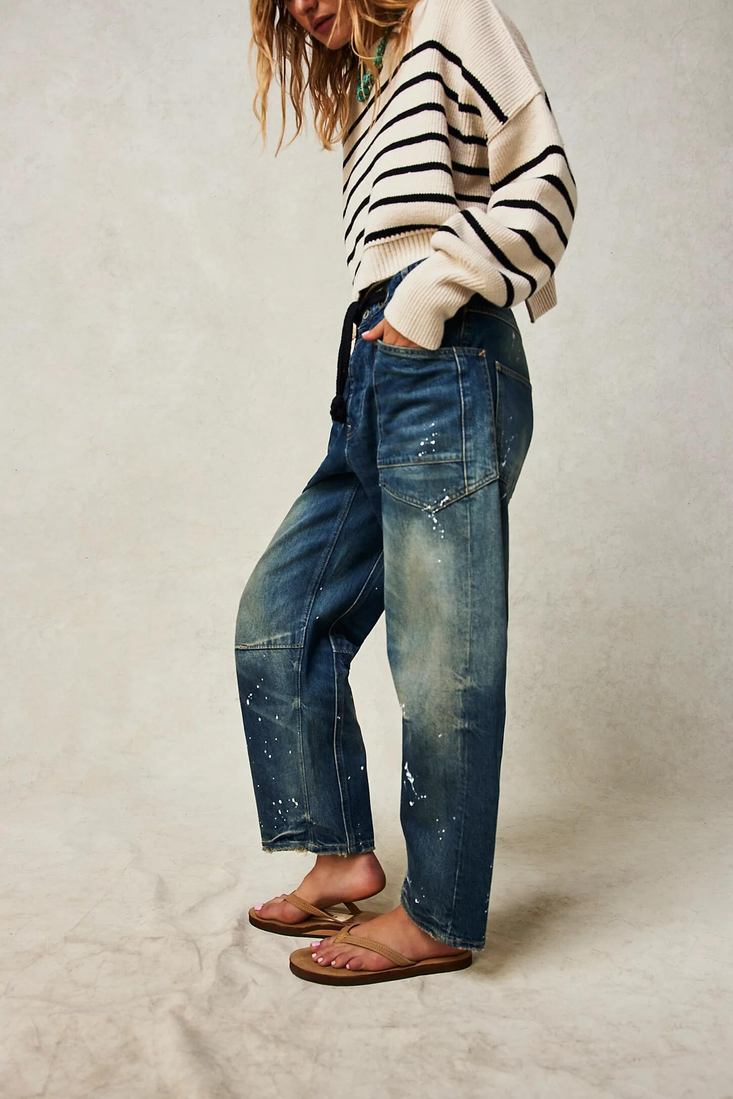 Free People Moxie pull on barrel jeans in timeless blue