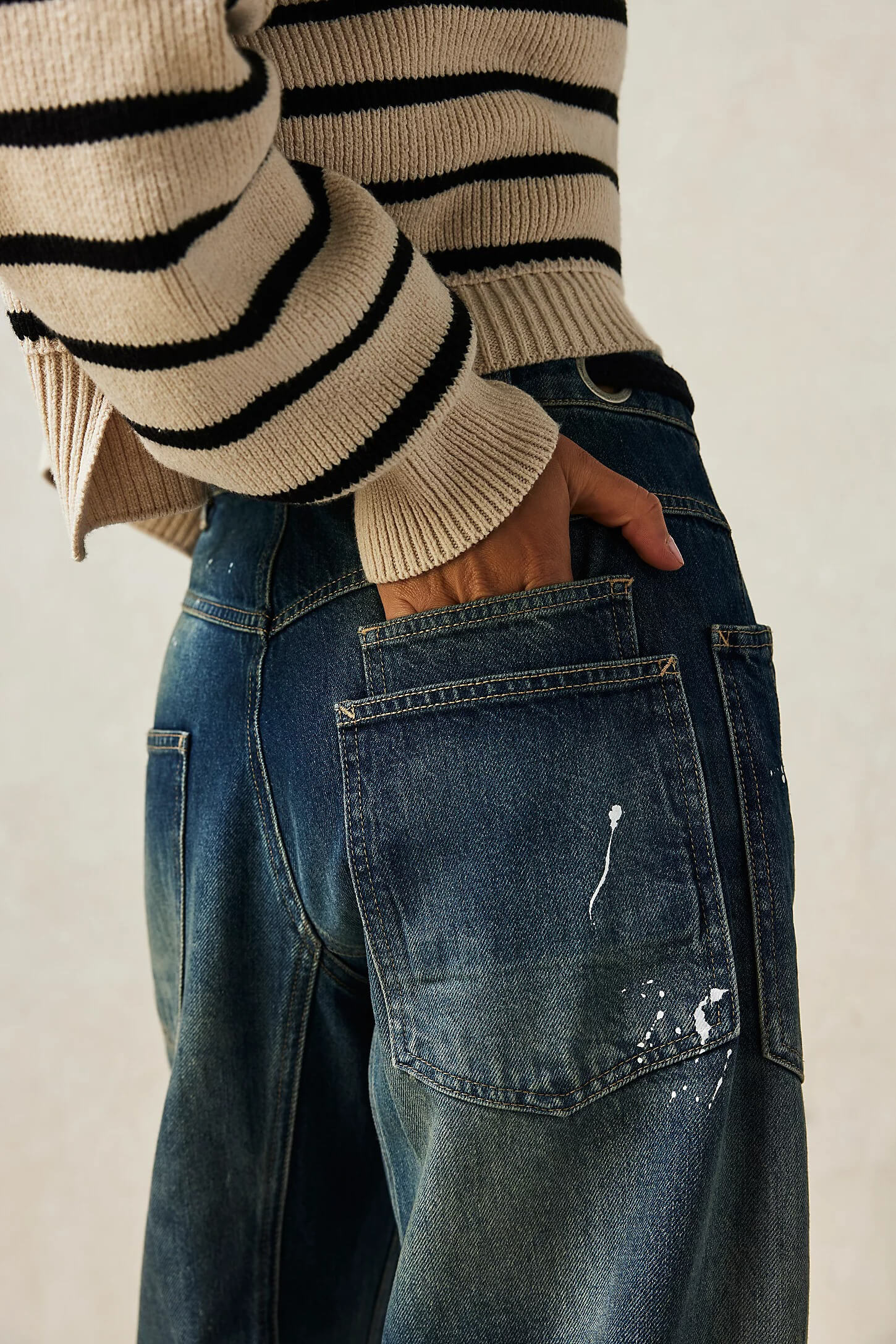 Free People Moxie pull on barrel jeans in timeless blue