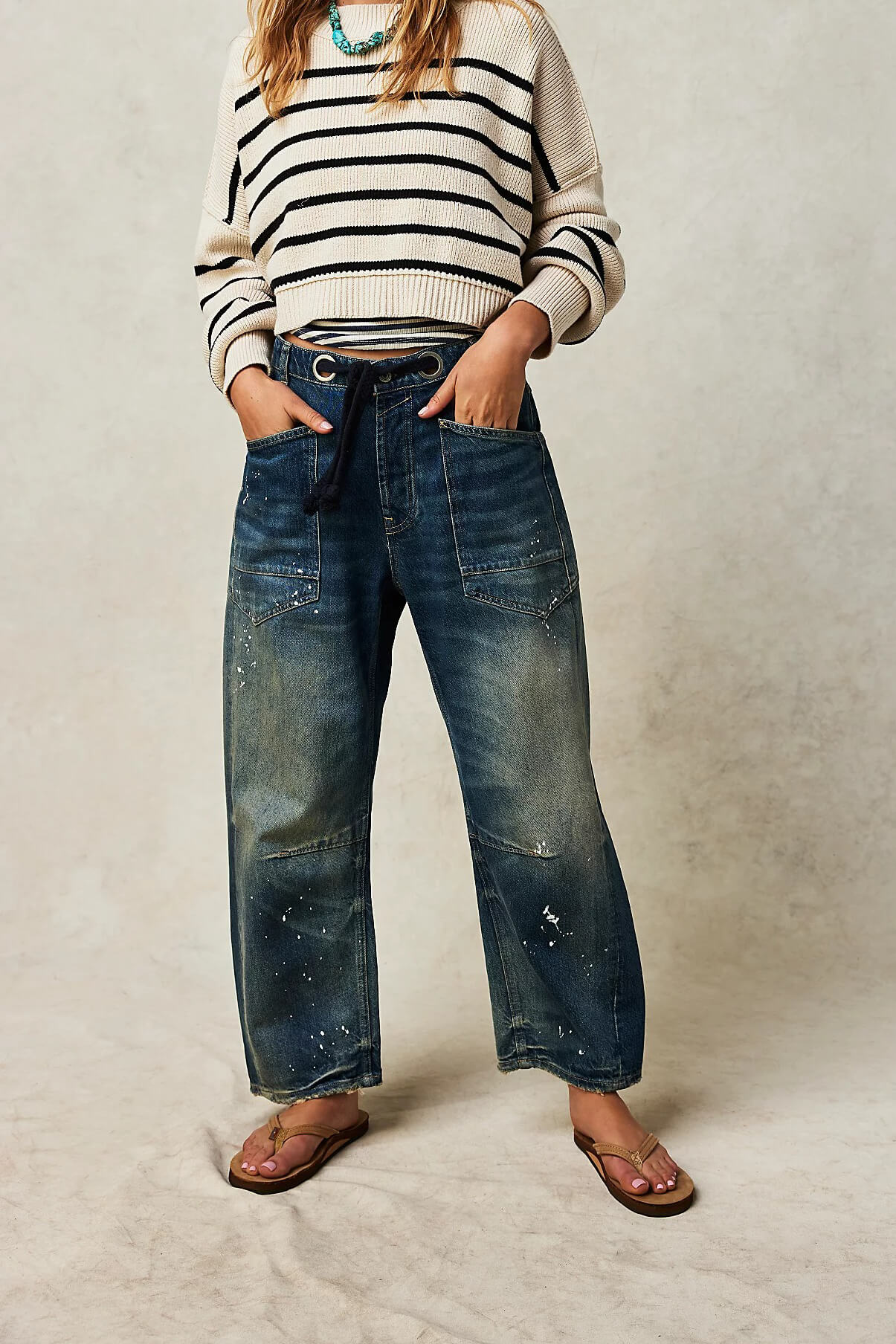 Free People Moxie pull on barrel jeans in timeless blue