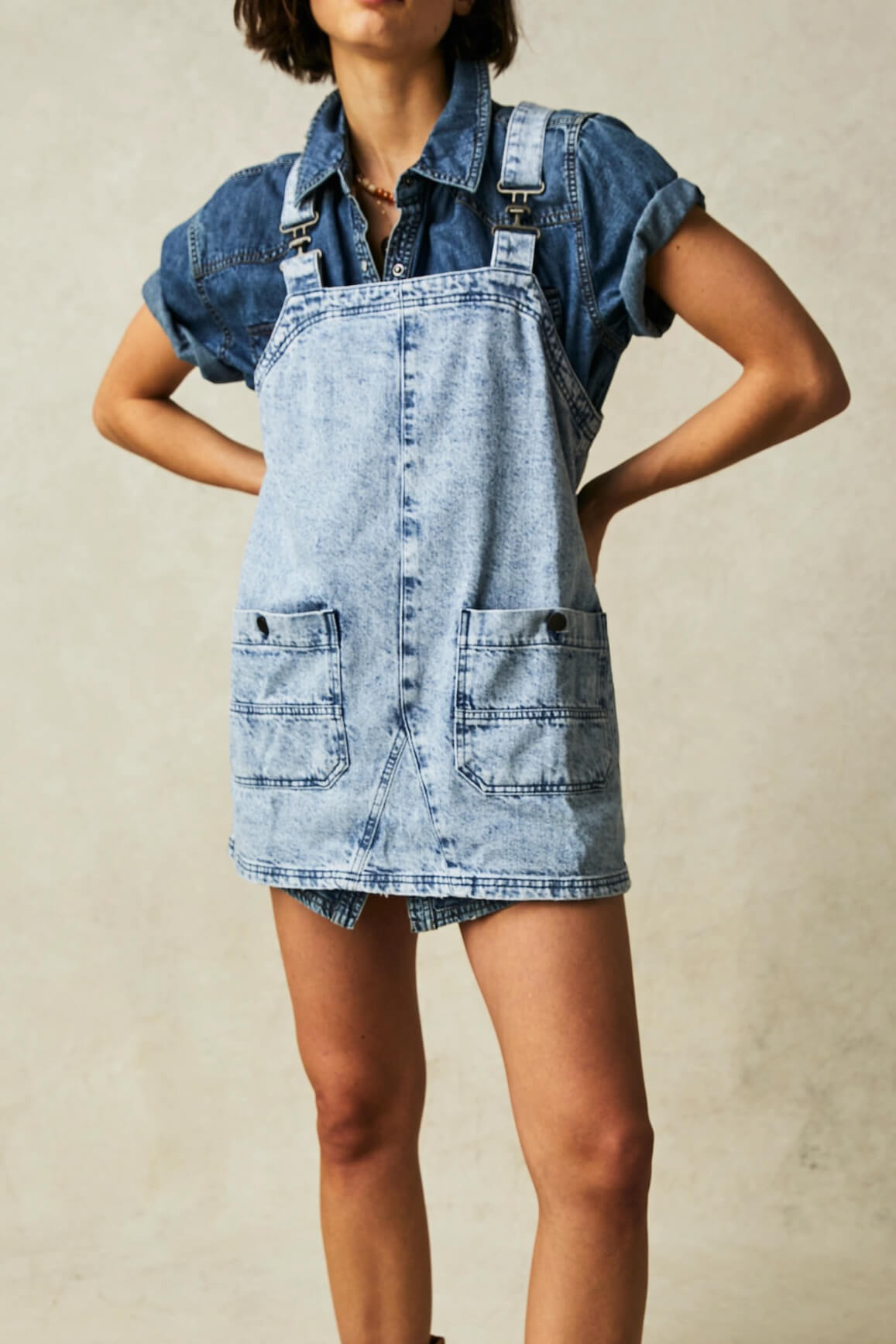 Free People overall smock mini in all faded out