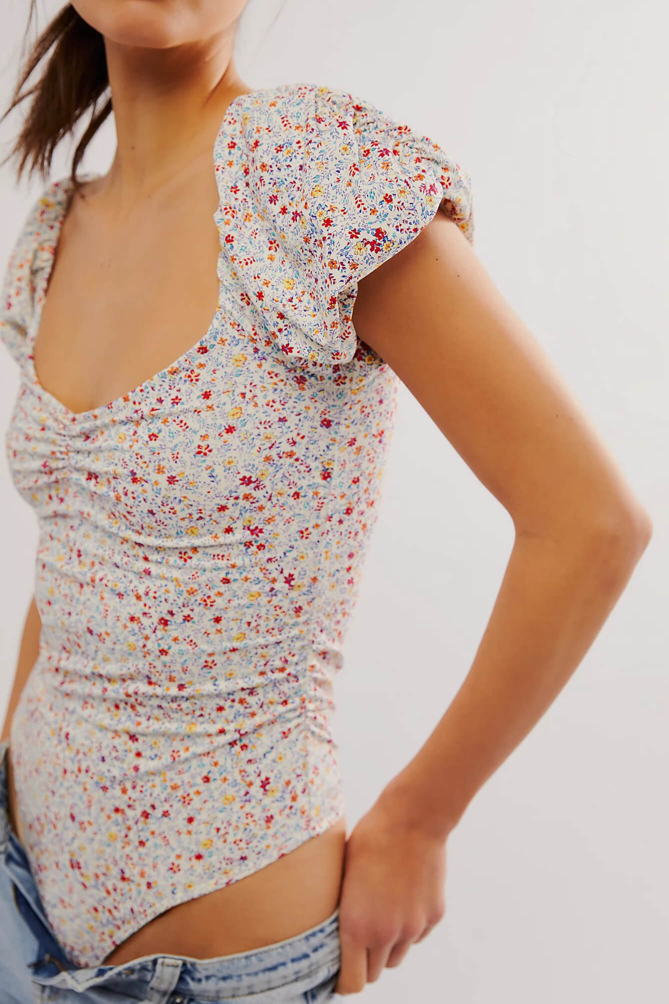 Free People printed bella bodysuit in floral combo