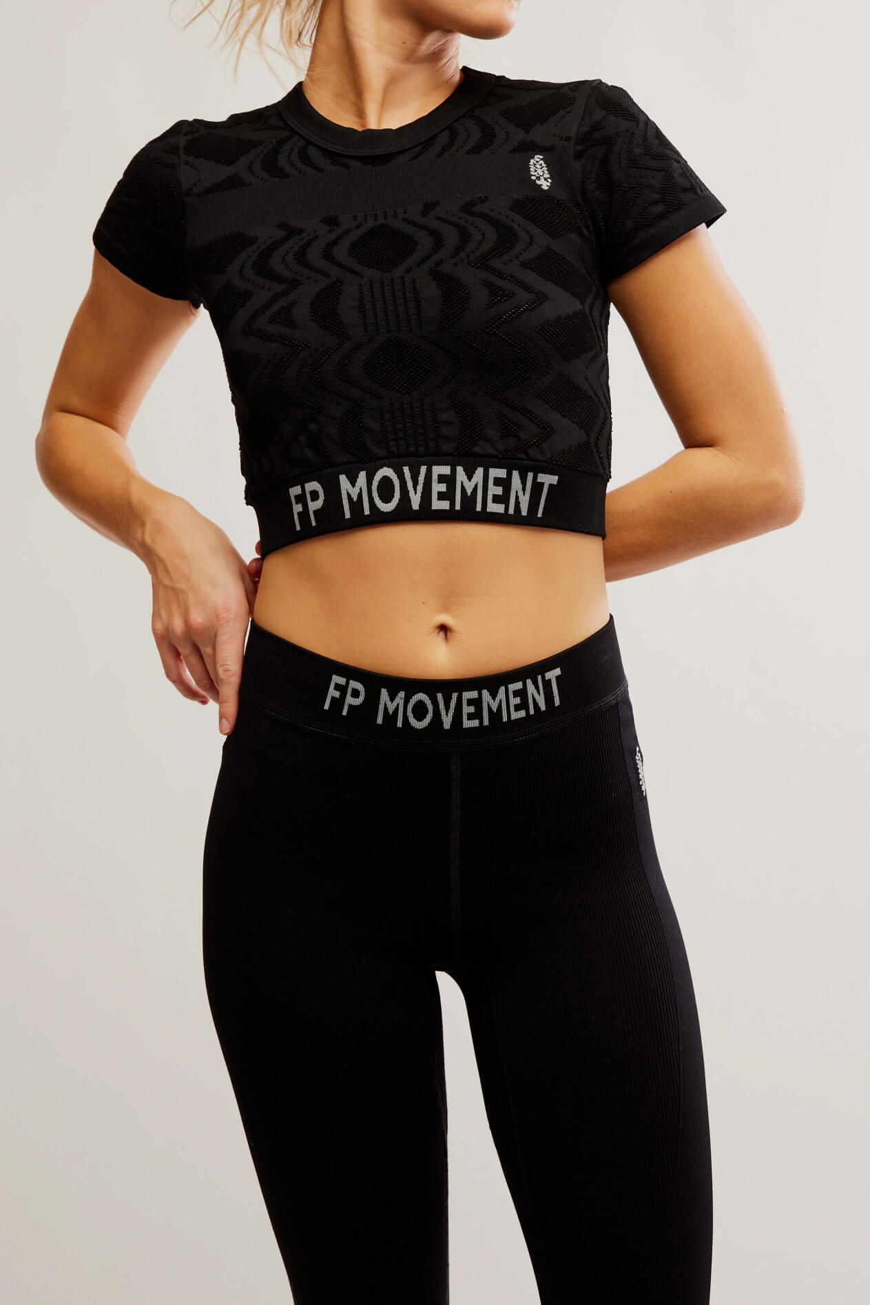 Free People Run The Distance Baby Tee in black combo