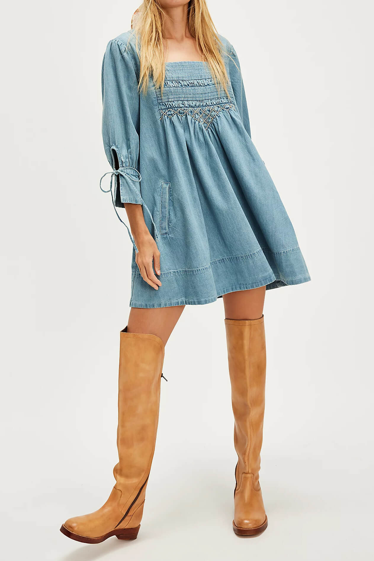 Free People Sonora Denim Mini Dress in cornflower