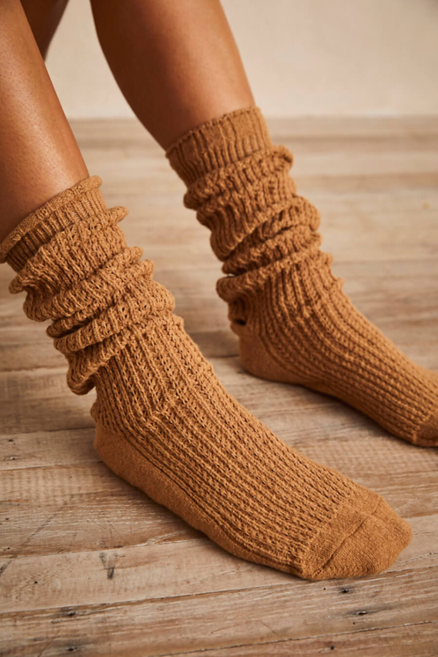 Free People staple slouch socks in carmel