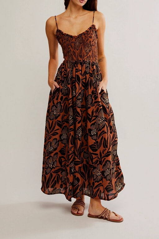 Free People sweet nothings midi in brown patina combo