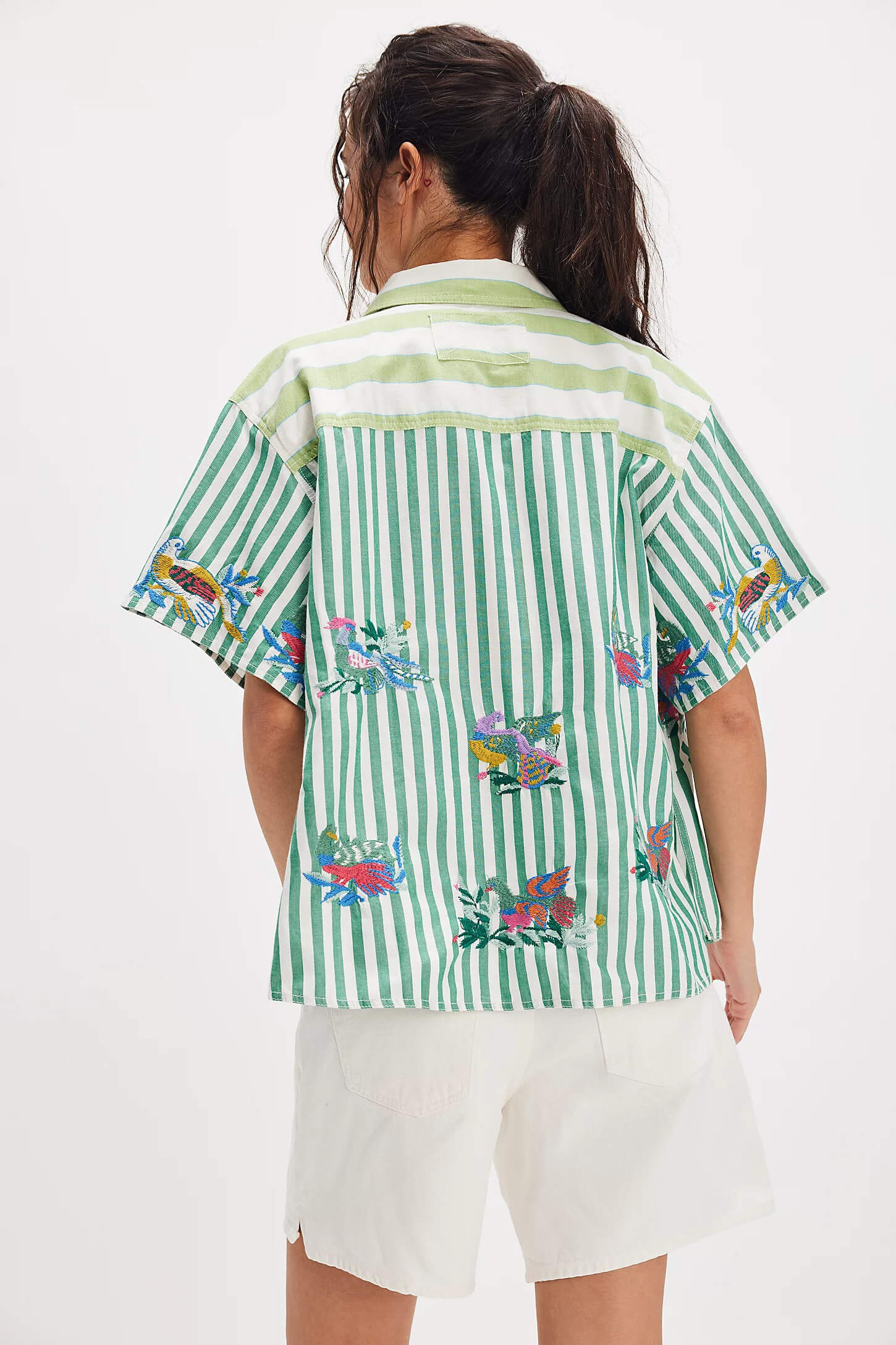 Free People the bird shirt in french green combo