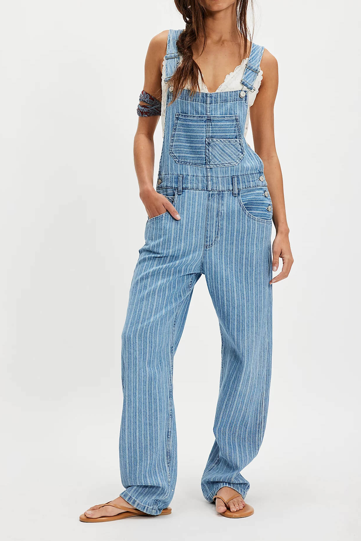 Free People Ziggy striped shortall in beachcomber