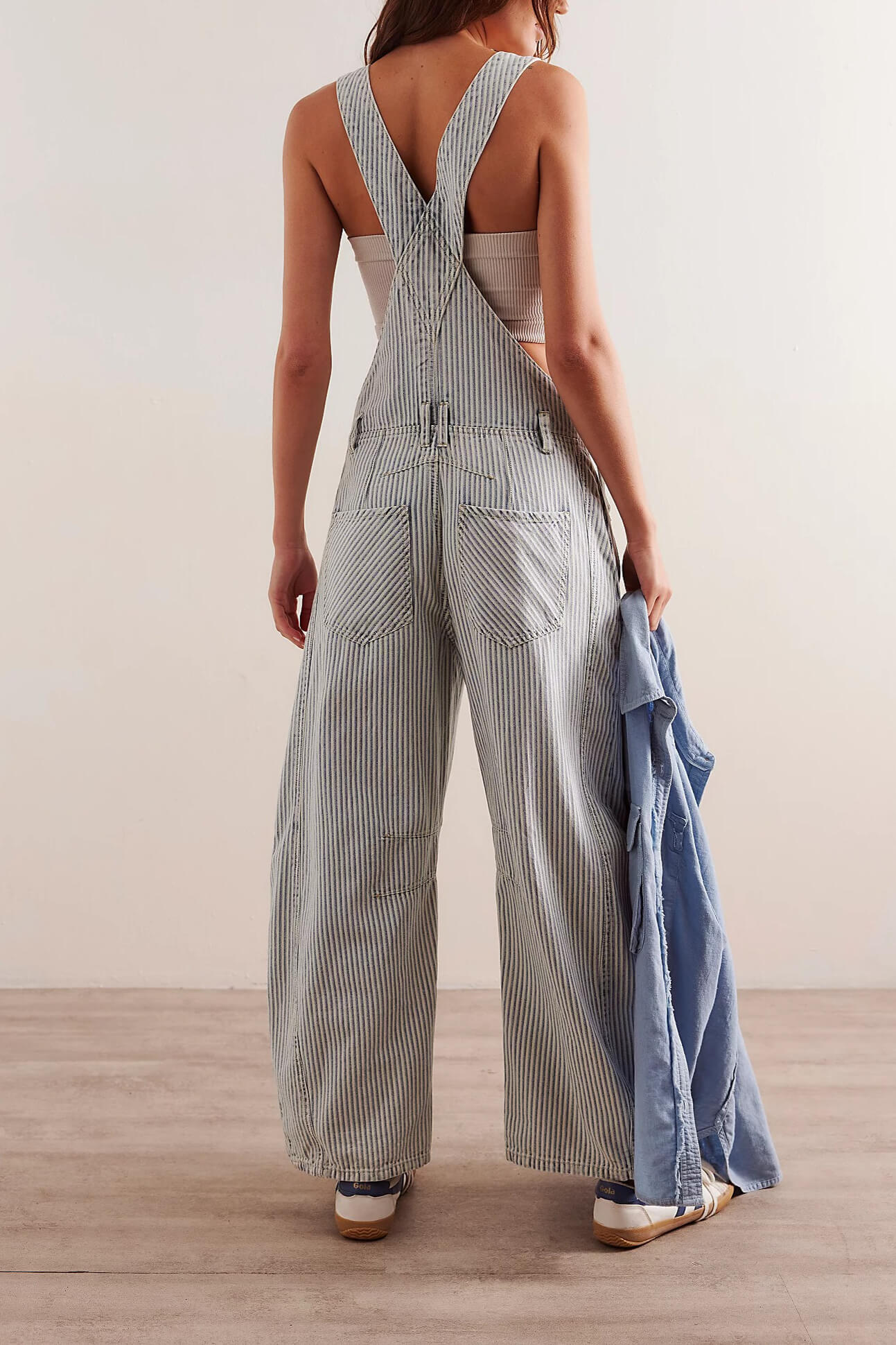 Free People Good Luck stripe overall in indigo railroad