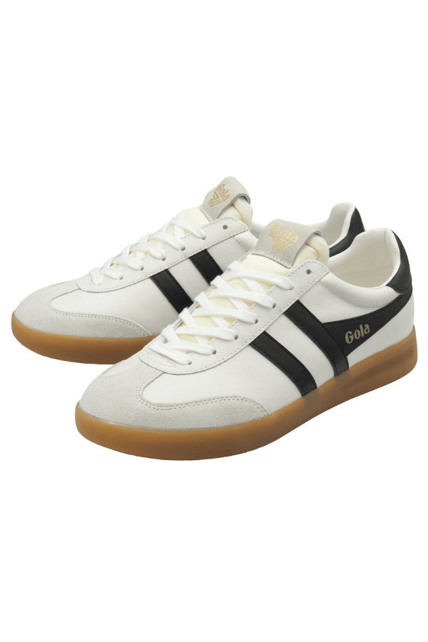 Gola Cyclone leather shoe in black white and gum