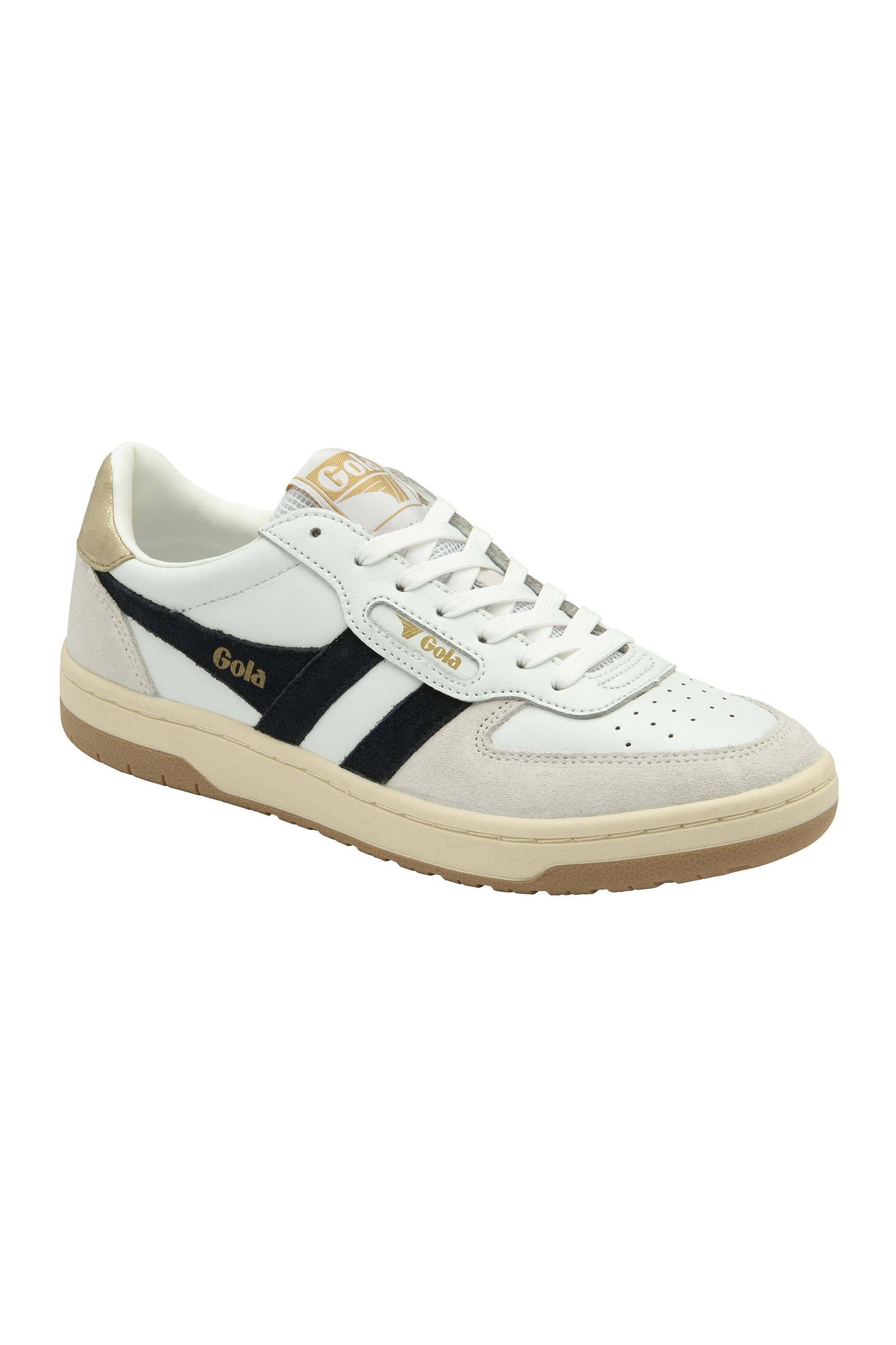 Gola hawk shoe in white black and gold