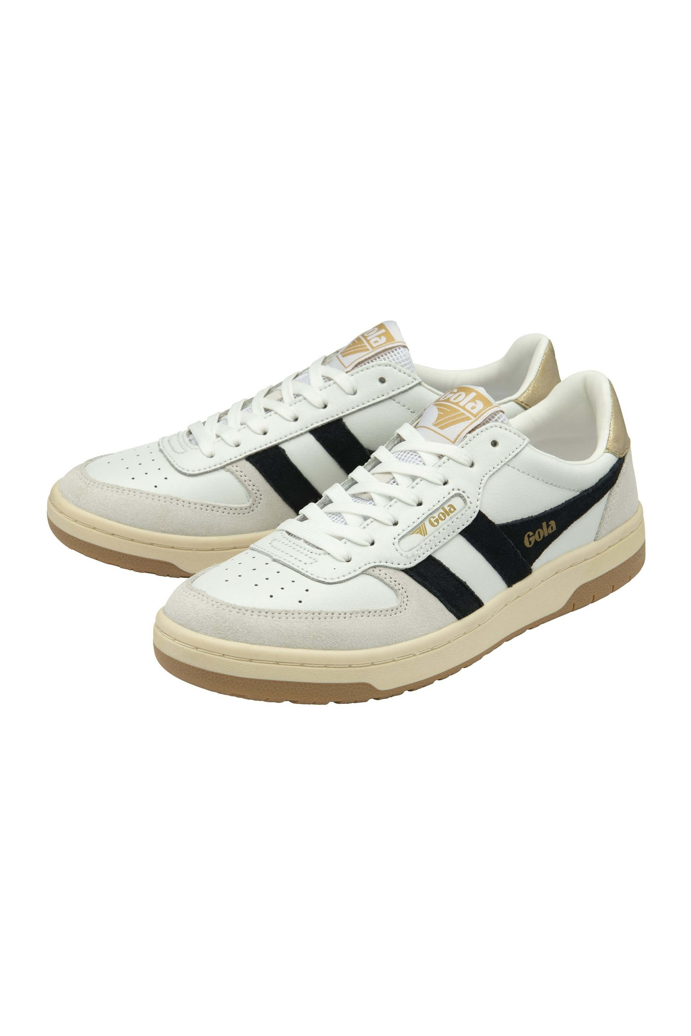 Gola hawk shoe in white black and gold